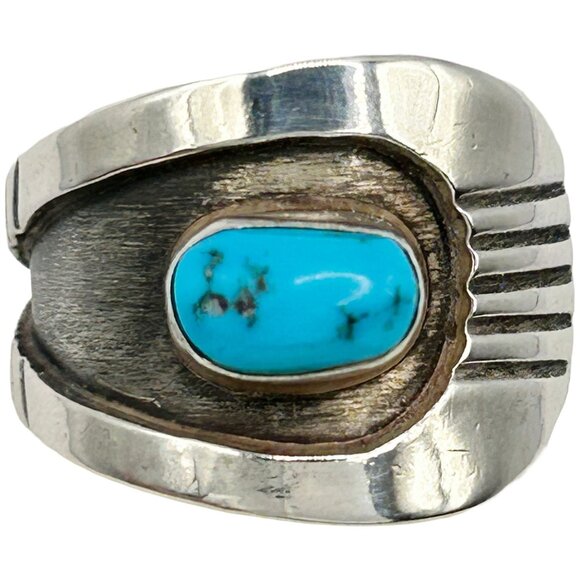 Vintage 925 Sterling Silver Native American Turquoise Ring - Size 7.5 - Picture 2 of 7